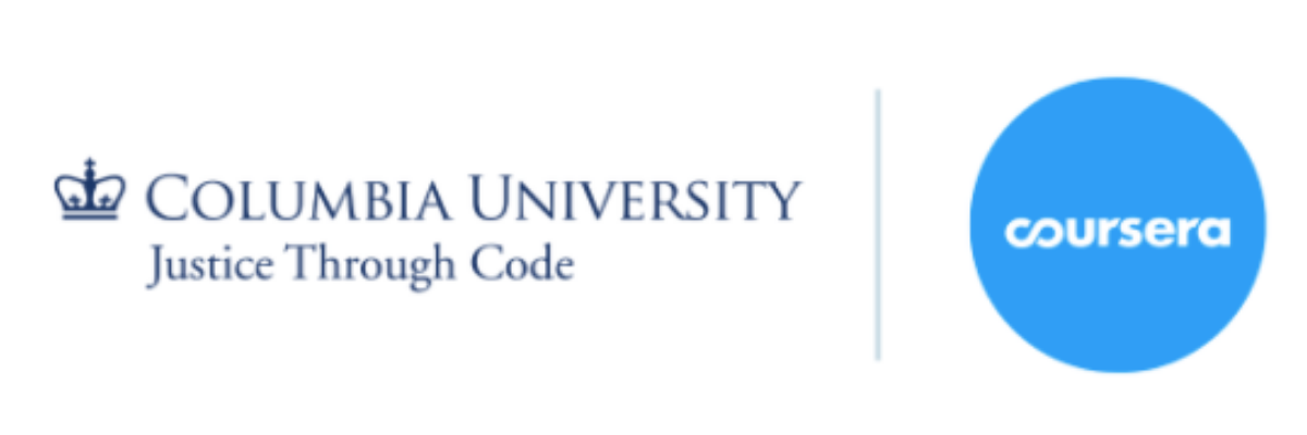 Justice Through Code and Coursera Logos